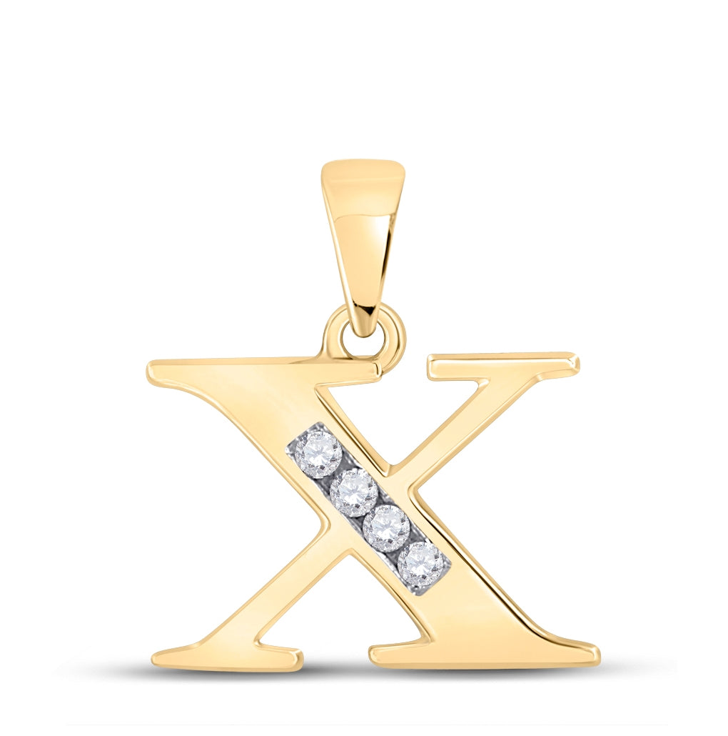 10K Yellow Gold Womens Round Diamond Initial Letter Pendant