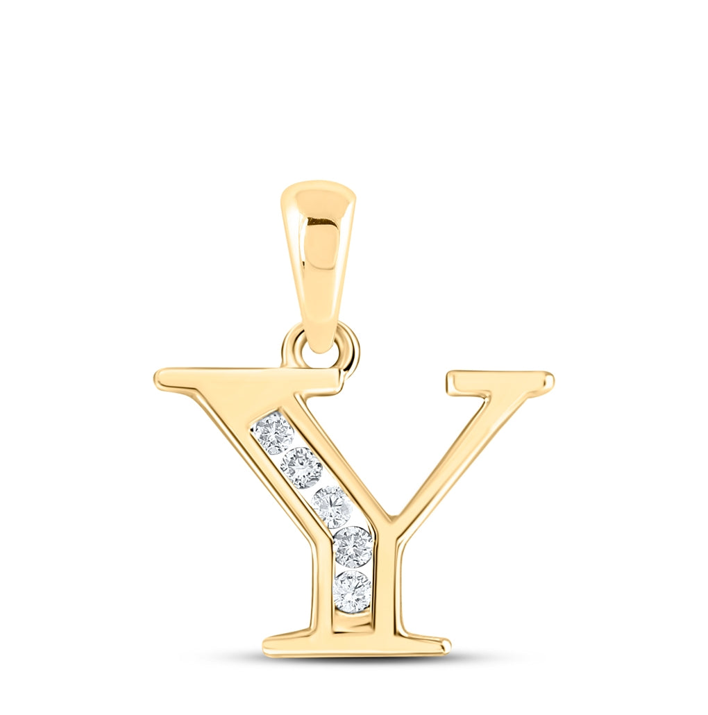 10K Yellow Gold Womens Round Diamond Initial Letter Pendant