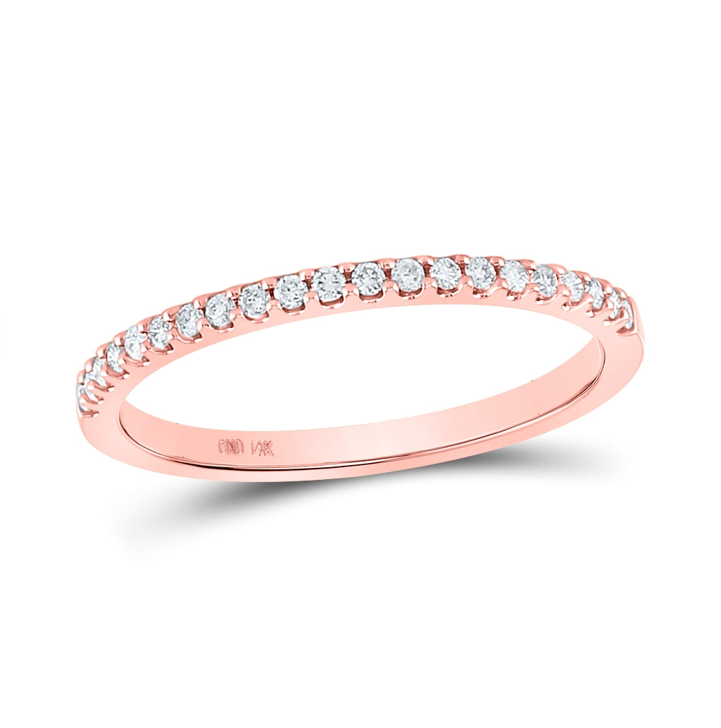 14kt Rose Gold Womens Round Diamond Wedding Single Row Band 1/6 Cttw