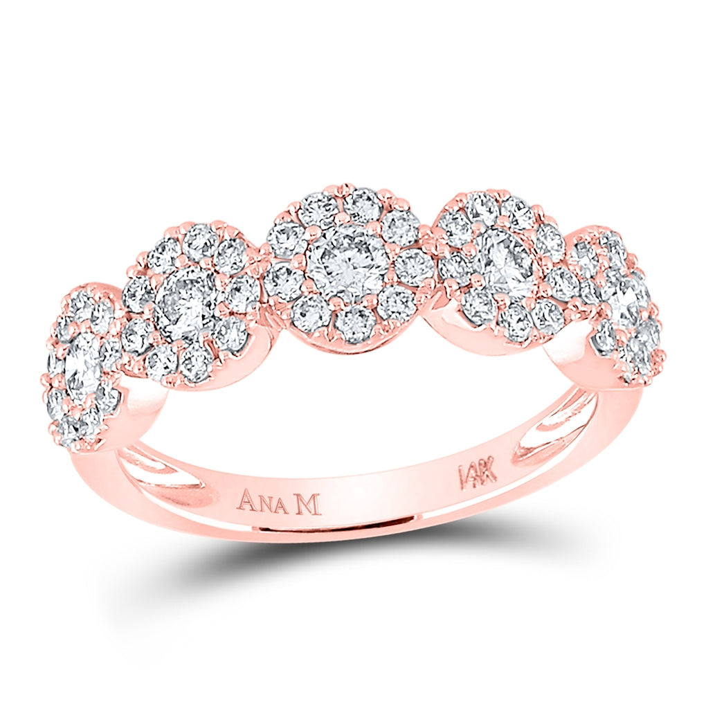 14K Rose Gold Womens Round Diamond Circle 5-stone Ring 1 Cttw, Womens Size: 5-10