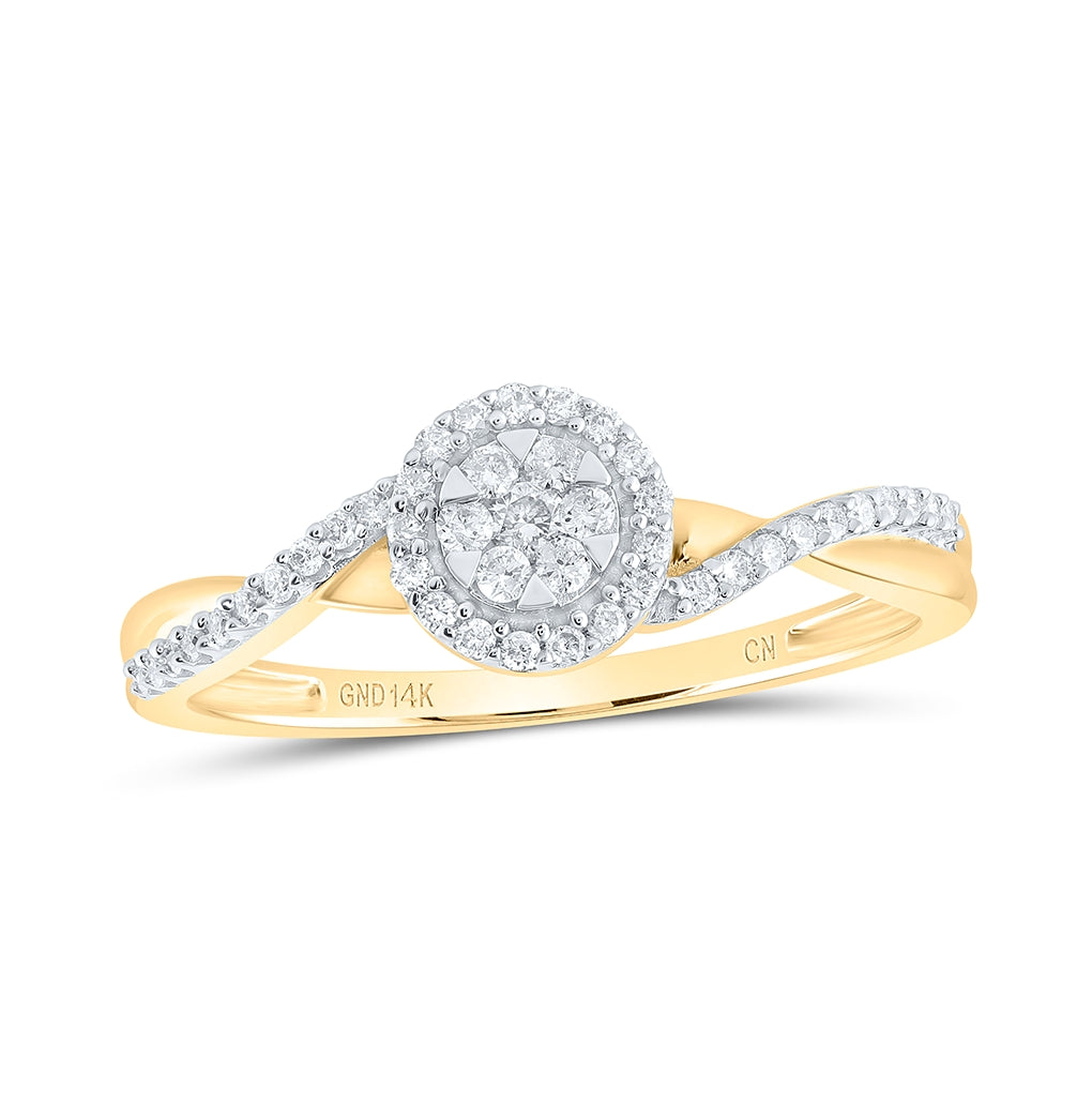 14K Yellow Gold Womens Round Diamond Twist Cluster Ring 1/5 Cttw, Womens Size: 5-10