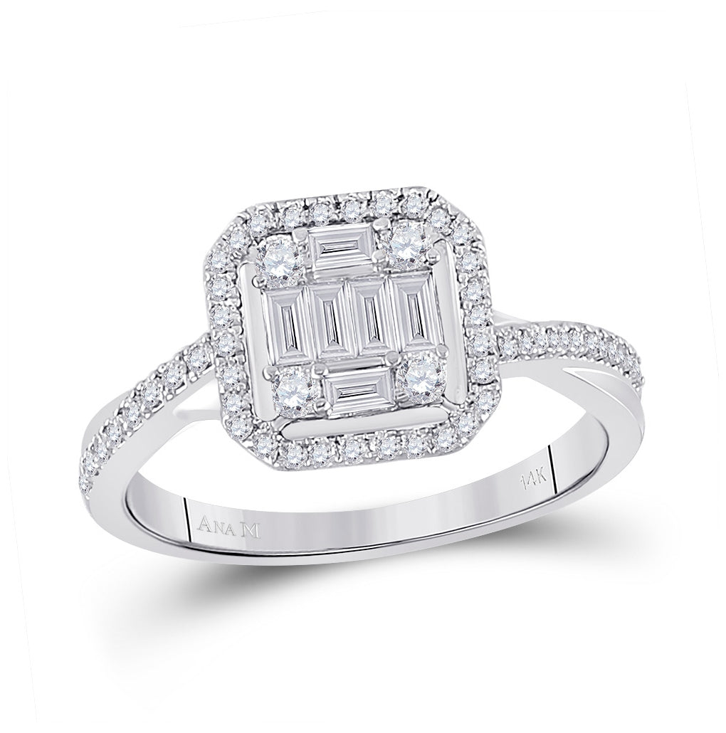 14kt White Gold Womens Baguette Diamond Cluster Bridal Wedding Engagement Ring 5/8 Cttw