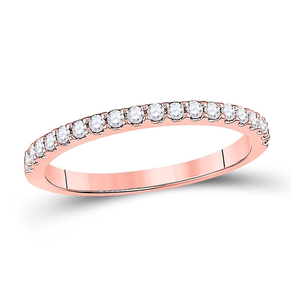 14K Rose Gold Womens Round Diamond Wedding Single Row Band 1/4 Cttw, Womens Size: 5-10