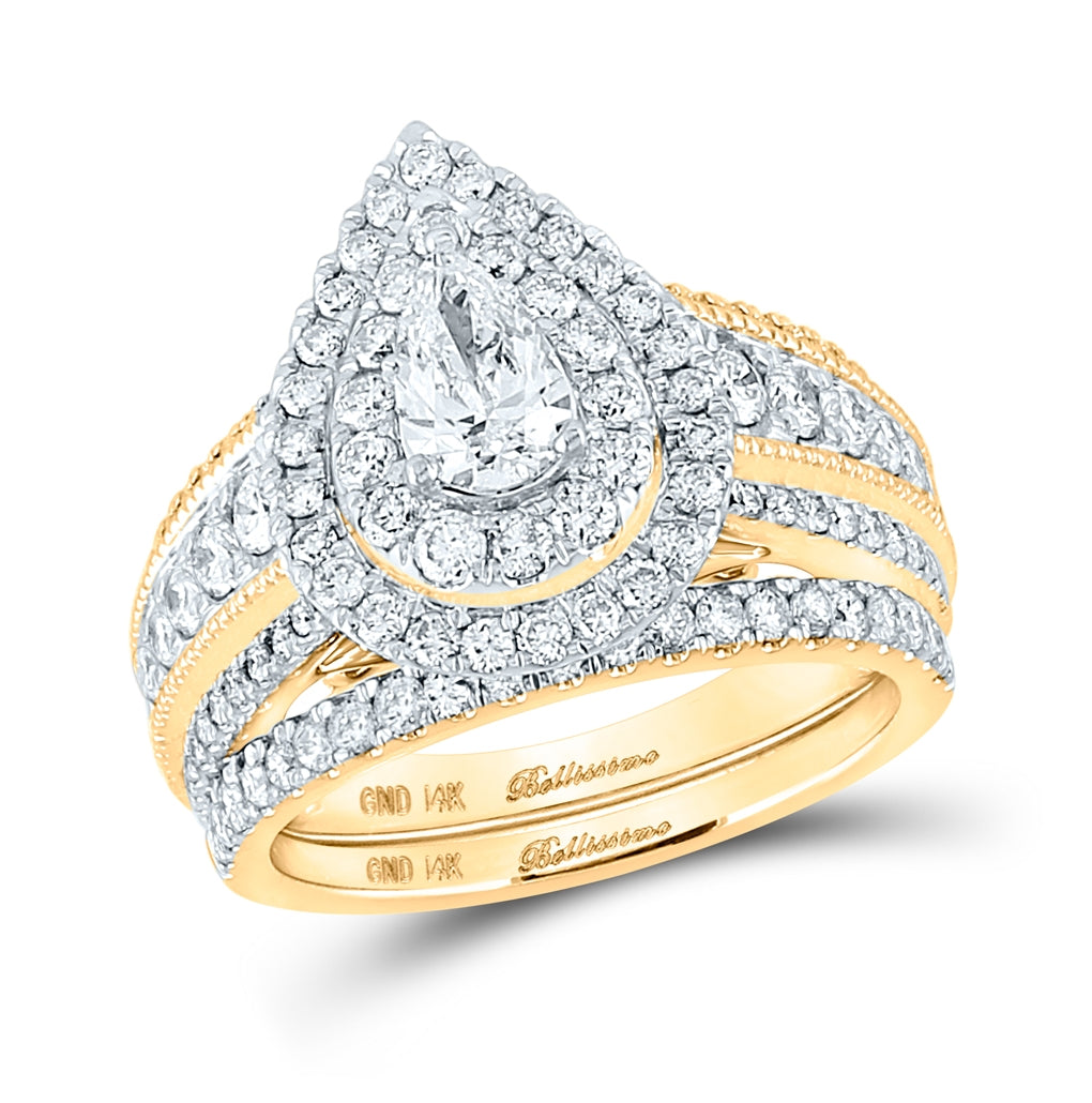 14K Yellow Gold Pear Diamond Bridal Wedding Ring Band Set 2 Cttw, Womens Size: 5-10
