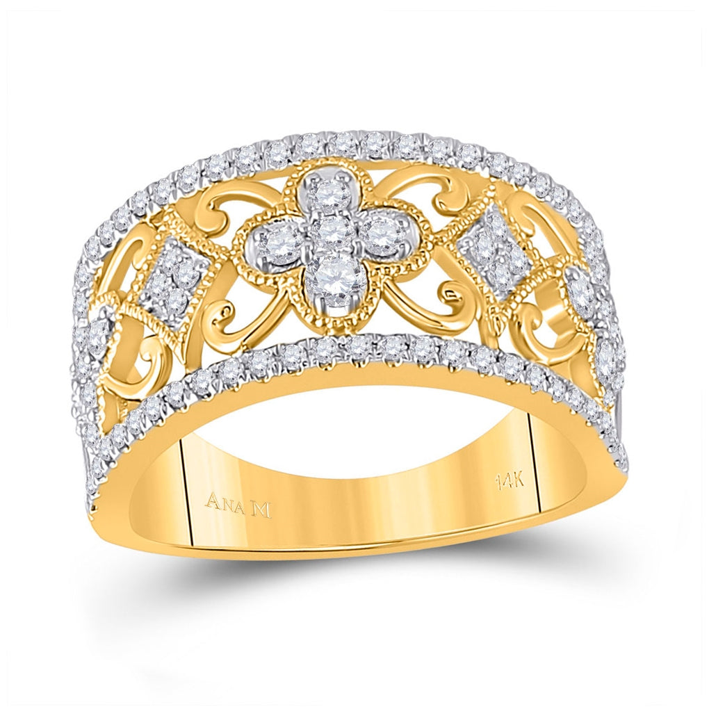 14kt White Gold Womens Round Diamond Filigree Fashion Ring 5/8 Cttw