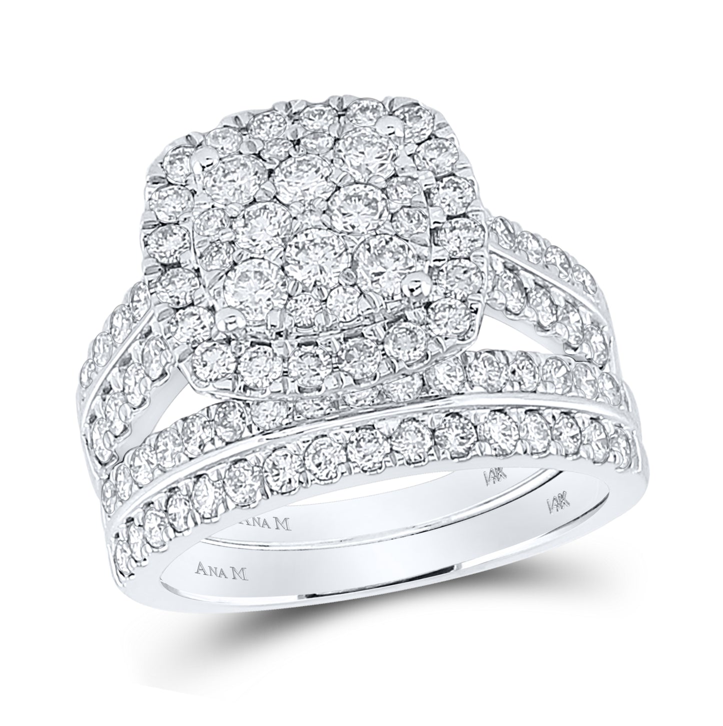 14K White Gold Round Diamond Bridal Wedding Ring Band Set 2ctw, Women's Size: 5-10