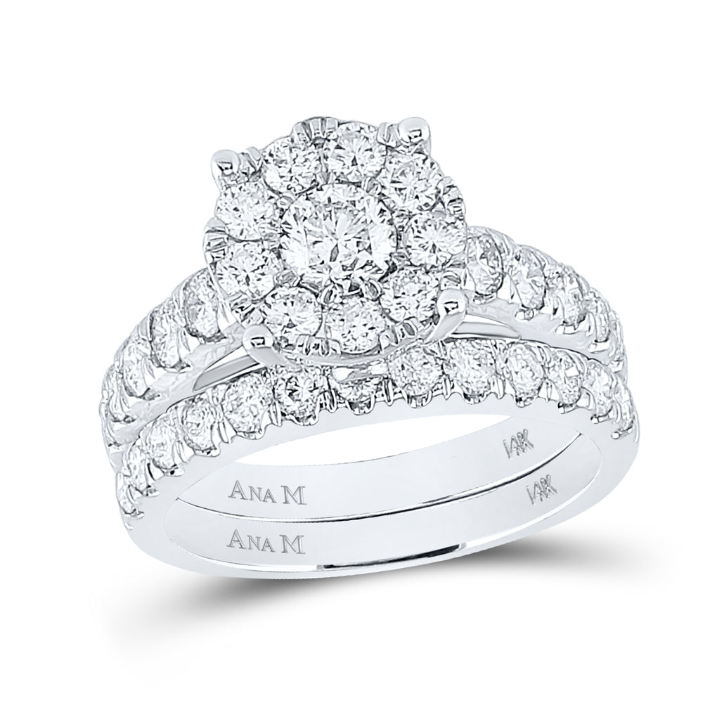 14kt White Gold Womens Round Diamond Bridal Wedding Engagement Ring Band Set 2.00ctw (certified)