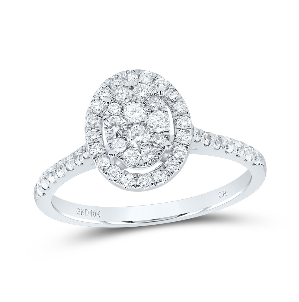10K White Gold Round Diamond Oval Bridal Wedding Engagement Ring 1/2ctw, Women's Size: 5-10