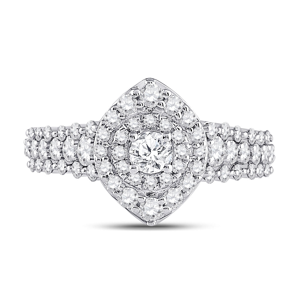 14K White Gold Round Diamond Halo Bridal Wedding Engagement Ring 1-1/5 Cttw, Womens Size: 5-10