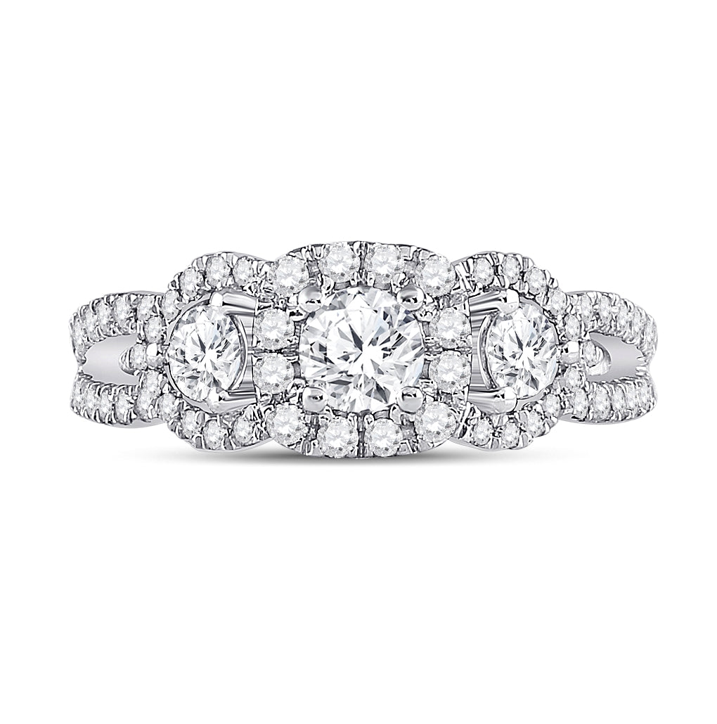 14K White Gold Round Diamond 3-stone Bridal Wedding Engagement Ring 1-1/4 Cttw, Womens Size: 5-10