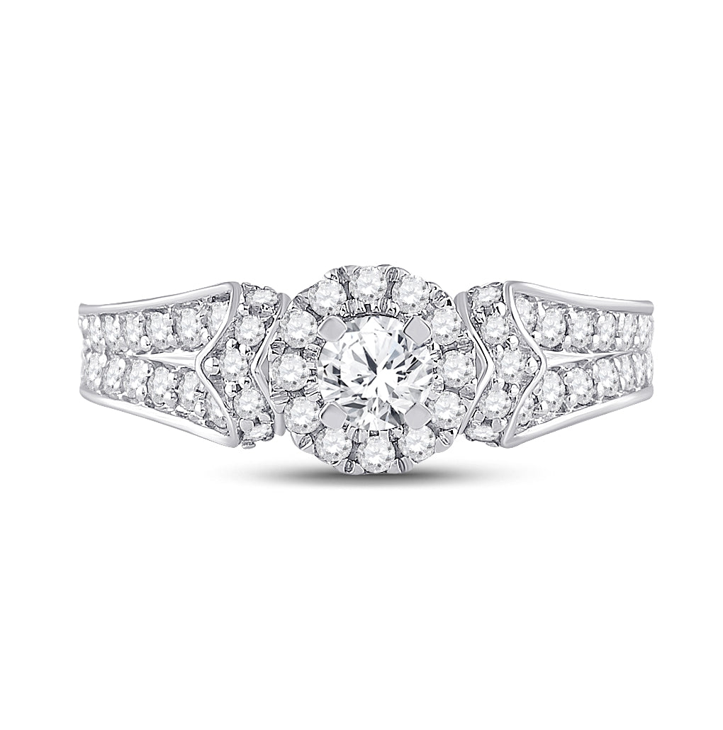 14K White Gold Round Diamond Halo Bridal Wedding Engagement Ring 1-1/5ctw, Women's Size: 5-10