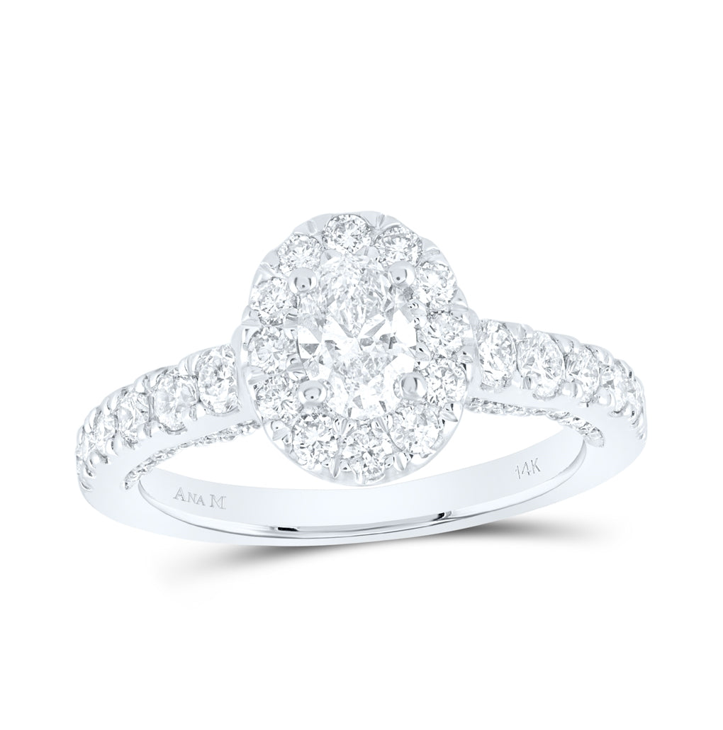 14K White Gold Oval Diamond Halo Bridal Wedding Engagement Ring 1-1/2 Cttw, Womens Size: 5-10