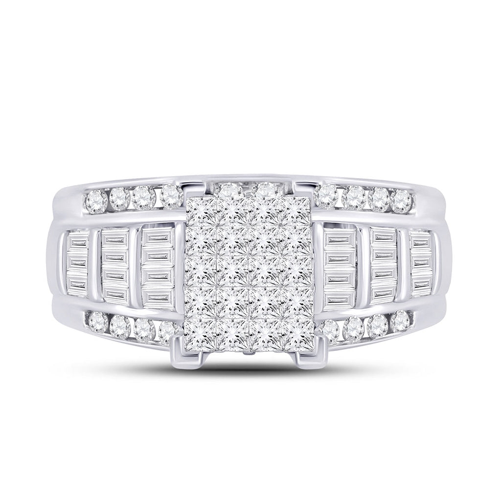 14K White Gold Princess Diamond Cluster Bridal Wedding Engagement Ring 1 Cttw, Womens Size: 5-10