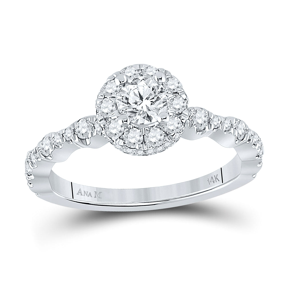 14K White Gold Round Diamond Halo Bridal Wedding Engagement Ring 1 Cttw, Womens Size: 5-10
