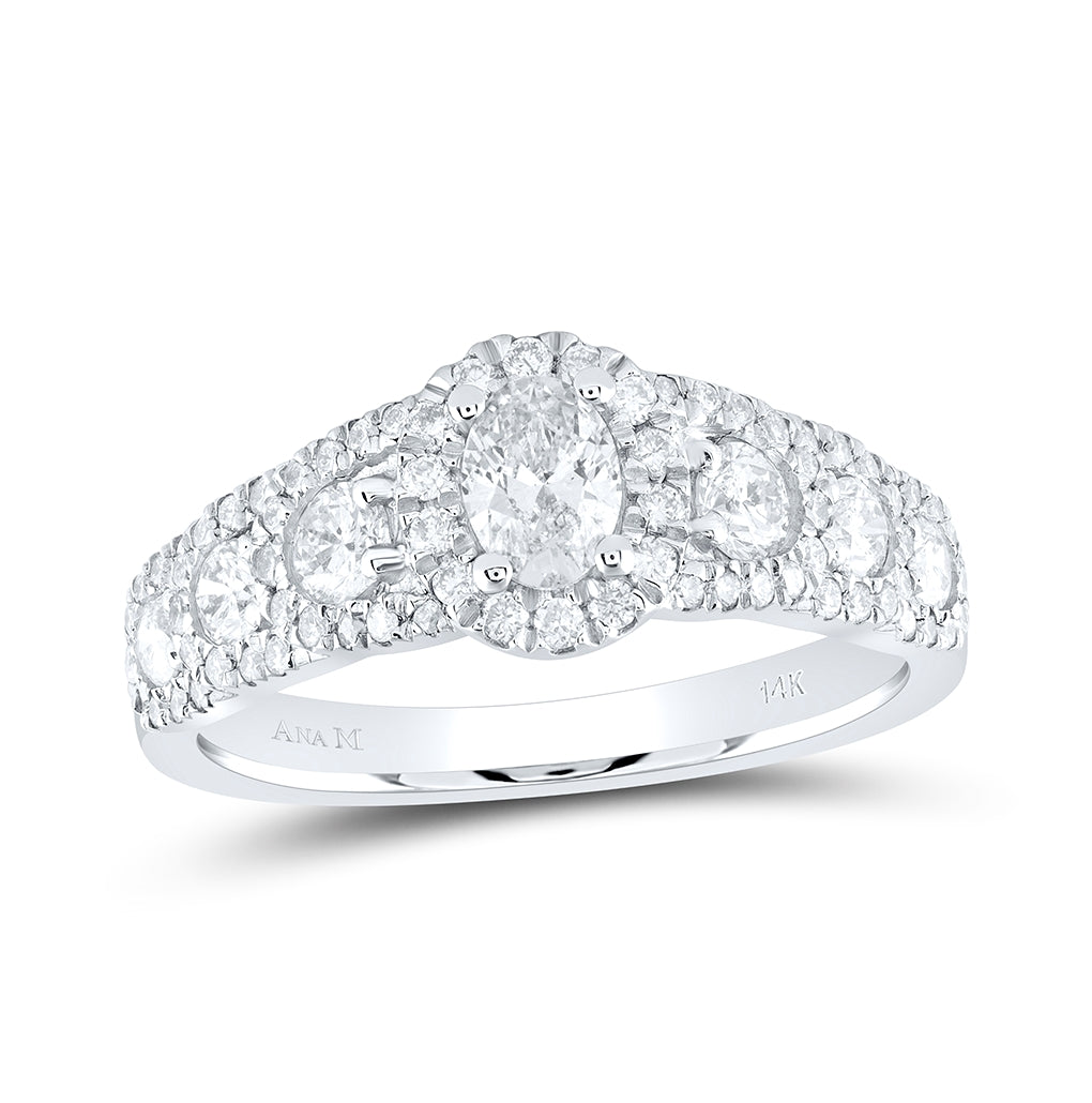 14K White Gold Oval Diamond Halo Bridal Wedding Engagement Ring 1-1/5 Cttw, Womens Size: 5-10