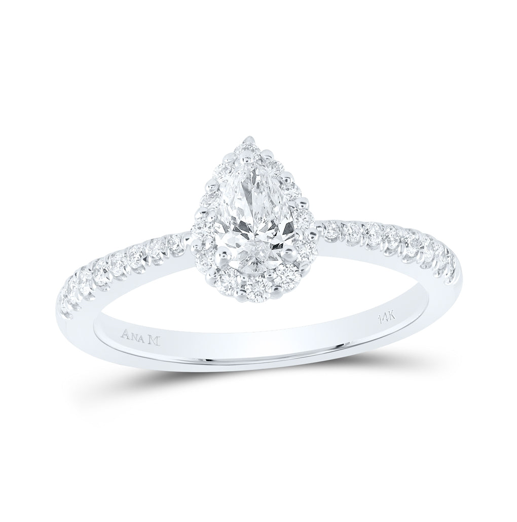 14K White Gold Pear Diamond Halo Bridal Wedding Engagement Ring 3/4 Cttw, Womens Size: 5-10