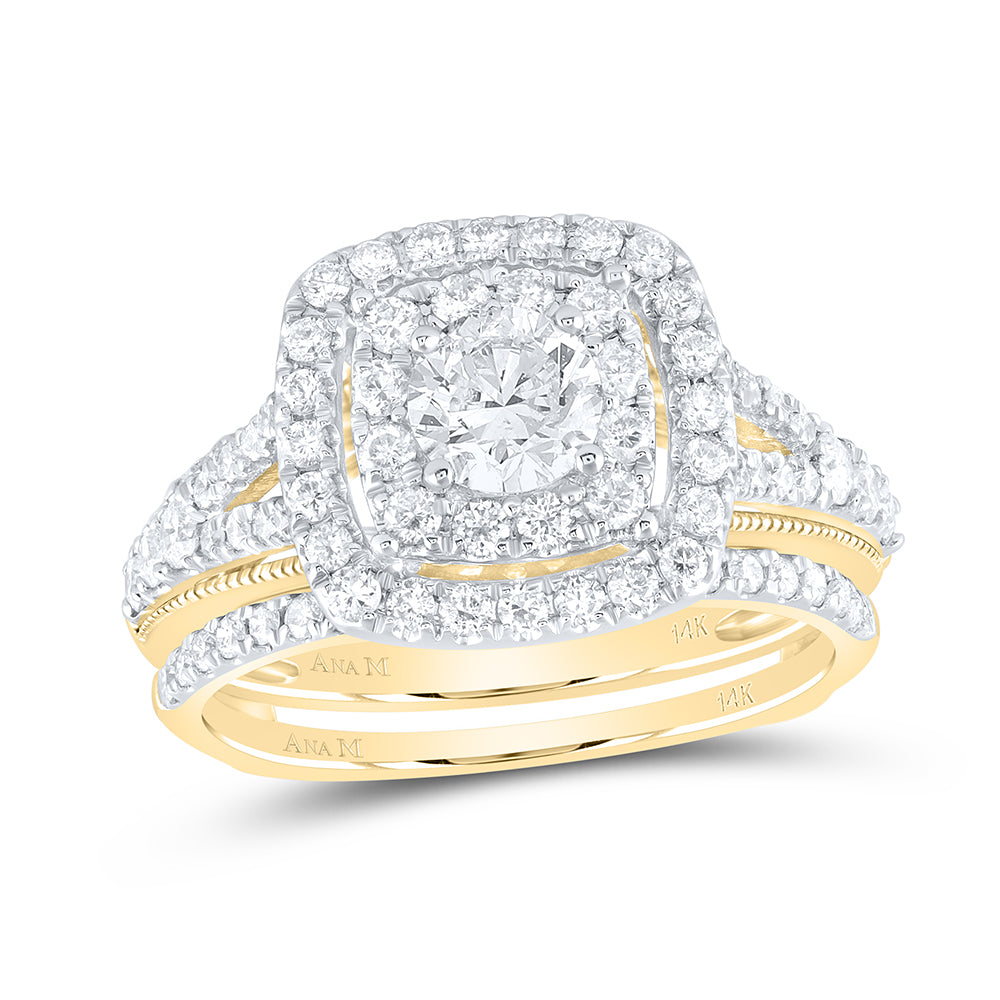 14K Yellow Gold Round Diamond Bridal Wedding Ring Band Set 1-1/2 Cttw, Womens Size: 5-10