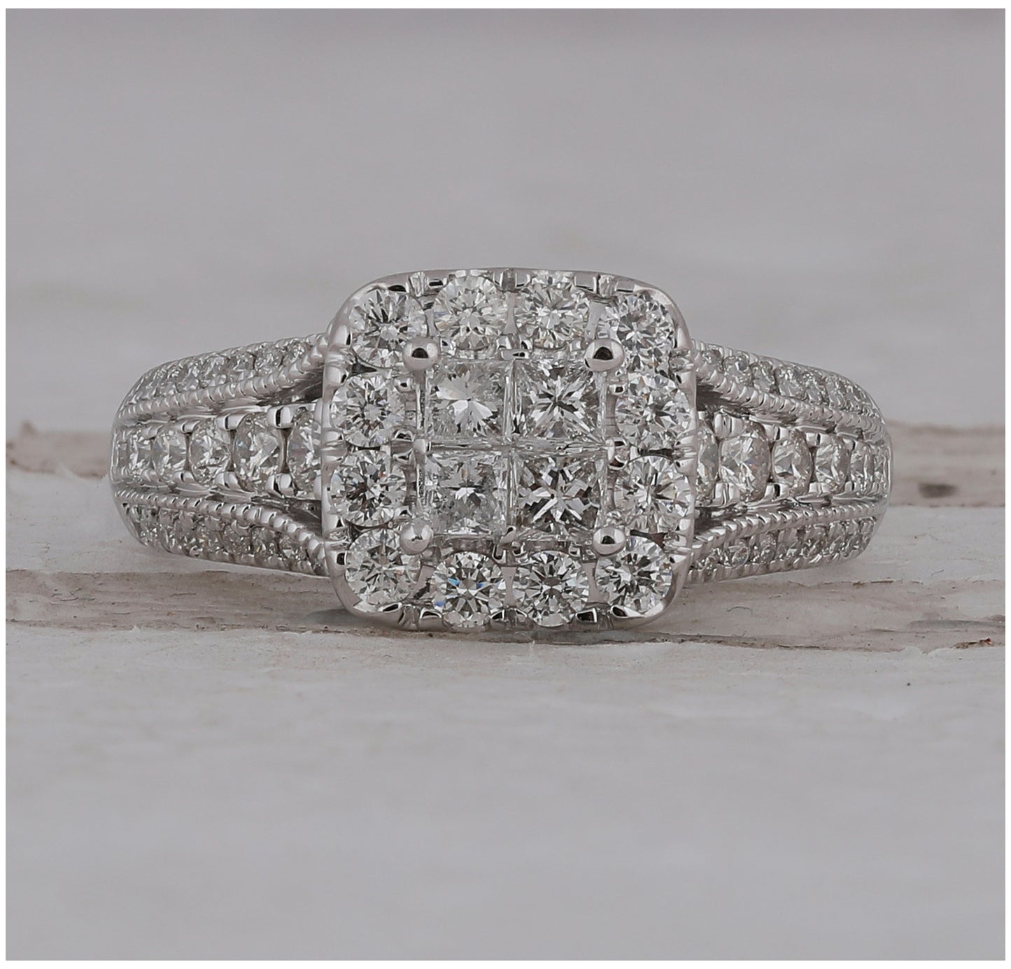 14kt White Gold Womens Princess Diamond Halo Bridal Wedding Engagement Ring 1-1/3 Cttw