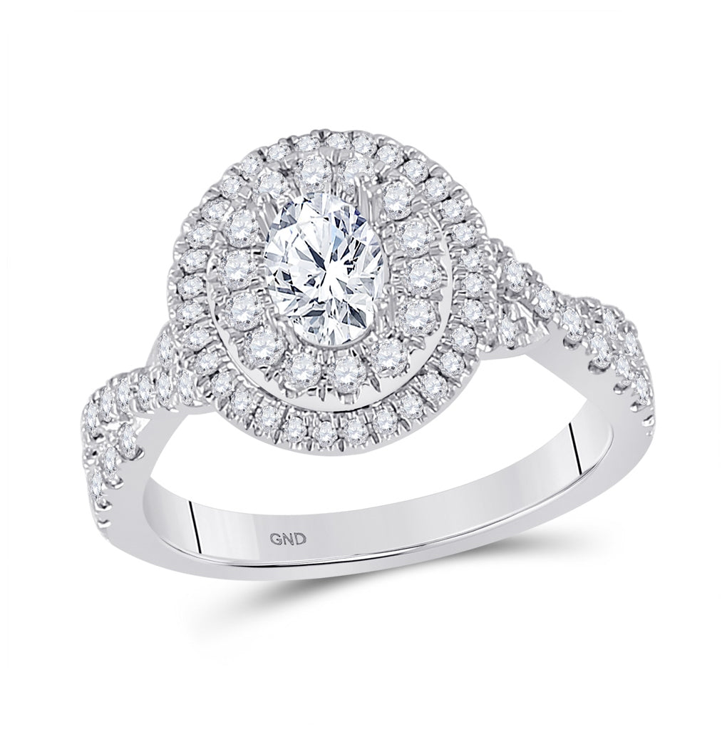 14kt White Gold Womens Oval Diamond Halo Bridal Wedding Engagement Ring 1-1/4 Cttw (certified)