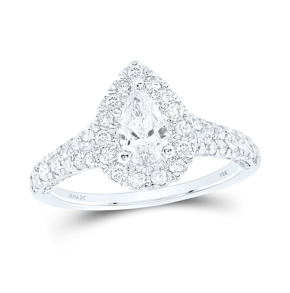 14K White Gold Pear Diamond Halo Bridal Wedding Engagement Ring 1-1/4ctw, Womens Size: 5-10