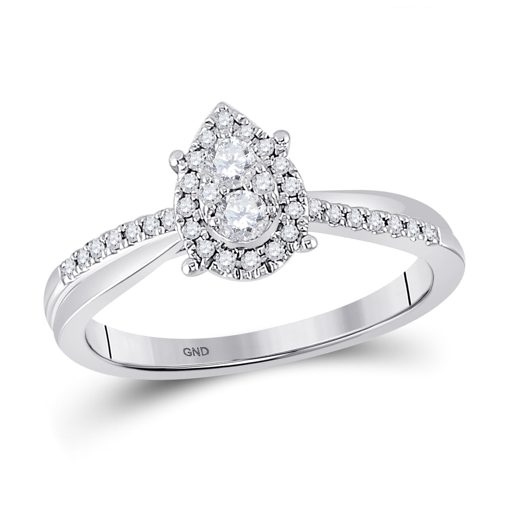 10K White Gold Womens Round Diamond Cluster Pear Promise Ring 1/4 Cttw, Womens Size: 5-10