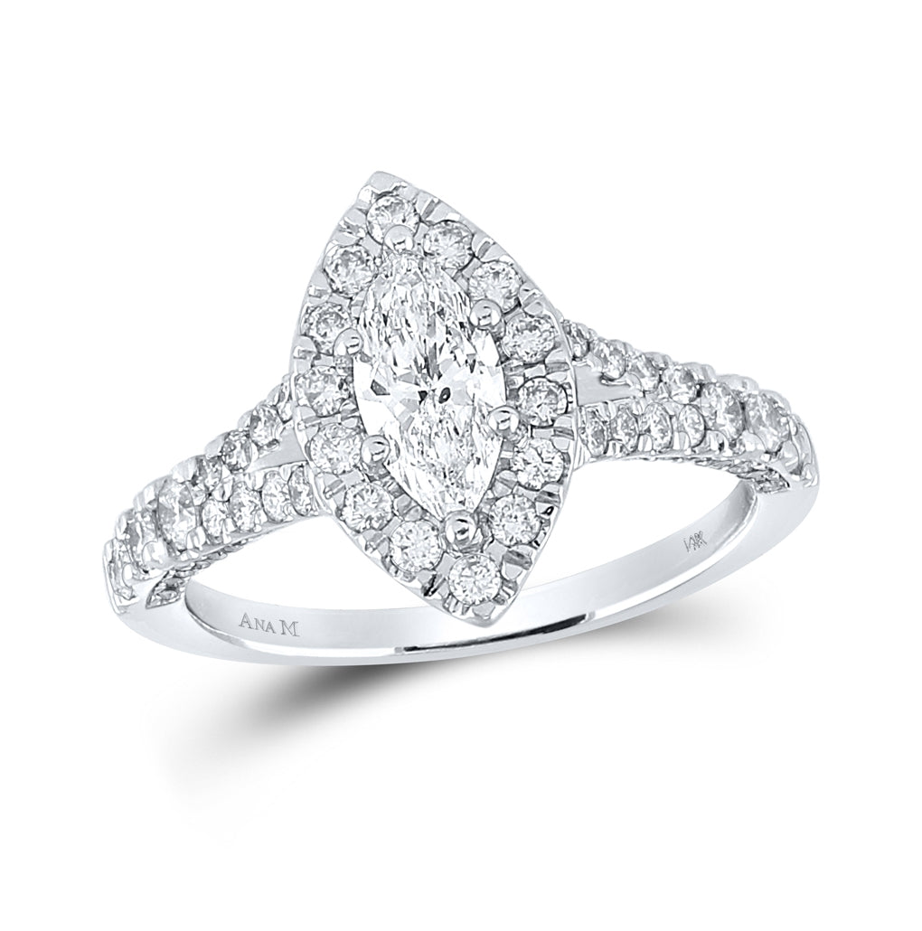 14K White Gold Marquise Diamond Halo Bridal Wedding Engagement Ring 1-1/4 Cttw, Womens Size: 5-10