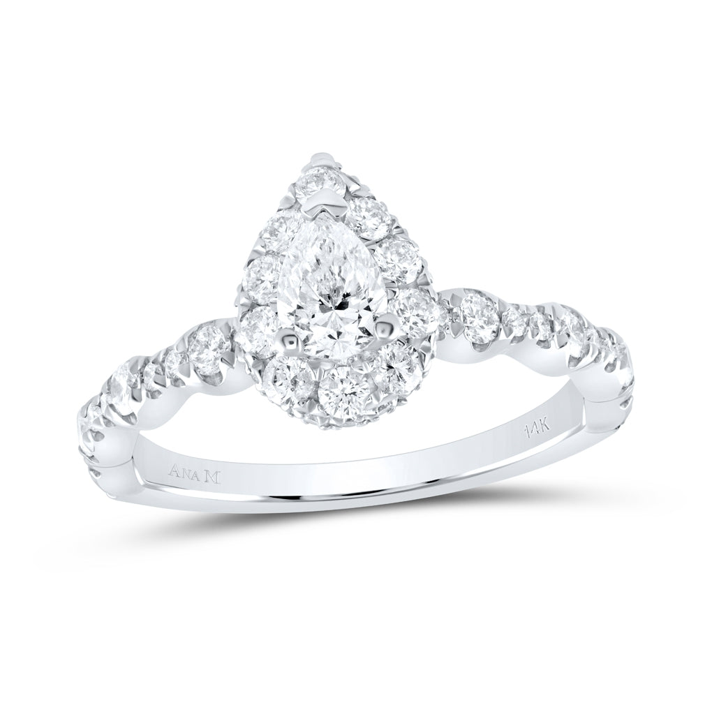 14K White Gold Pear Diamond Halo Bridal Wedding Engagement Ring 1 Cttw, Womens Size: 5-10