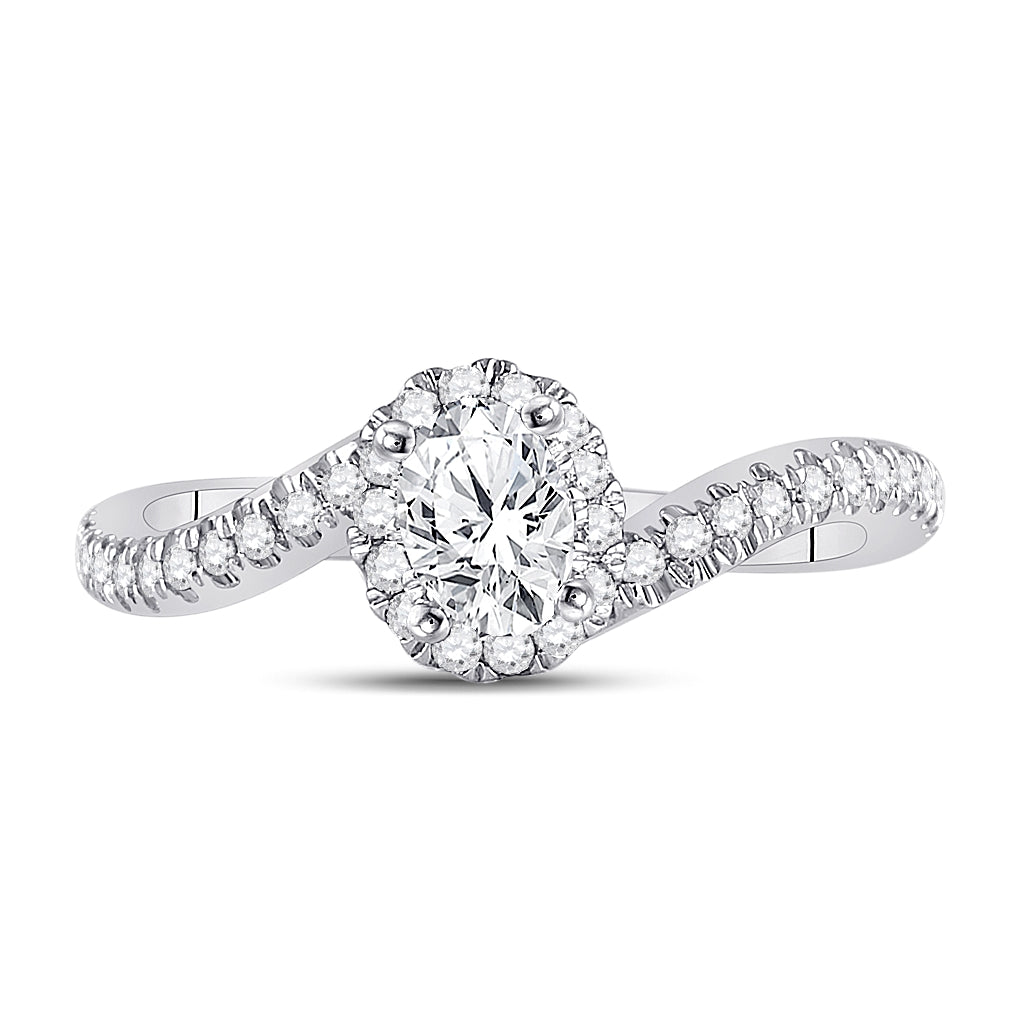 14K White Gold Oval Diamond Halo Bridal Wedding Engagement Ring 3/4ctw, Womens Size: 5-10
