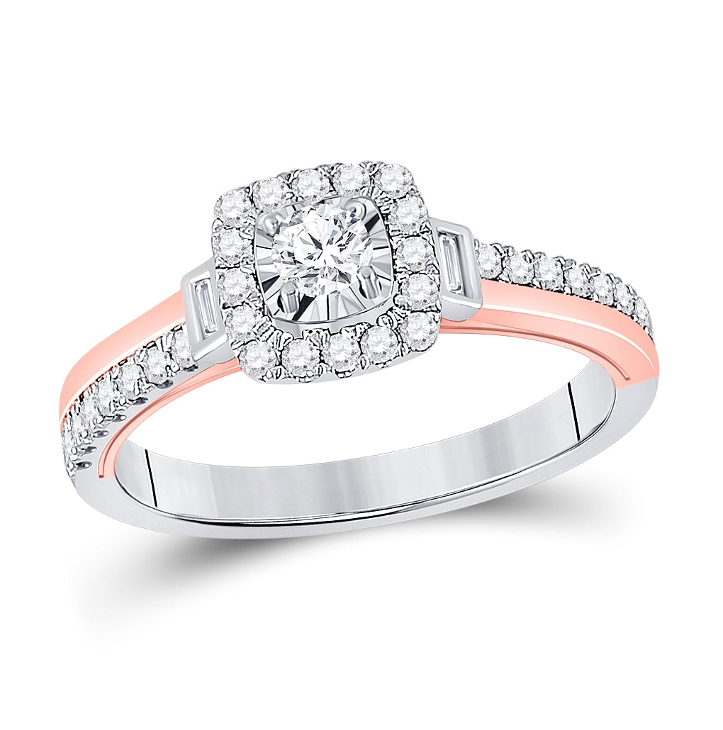 10kt Two-tone Gold Womens Round Diamond Halo Bridal Wedding Engagement Ring 1/2 Cttw