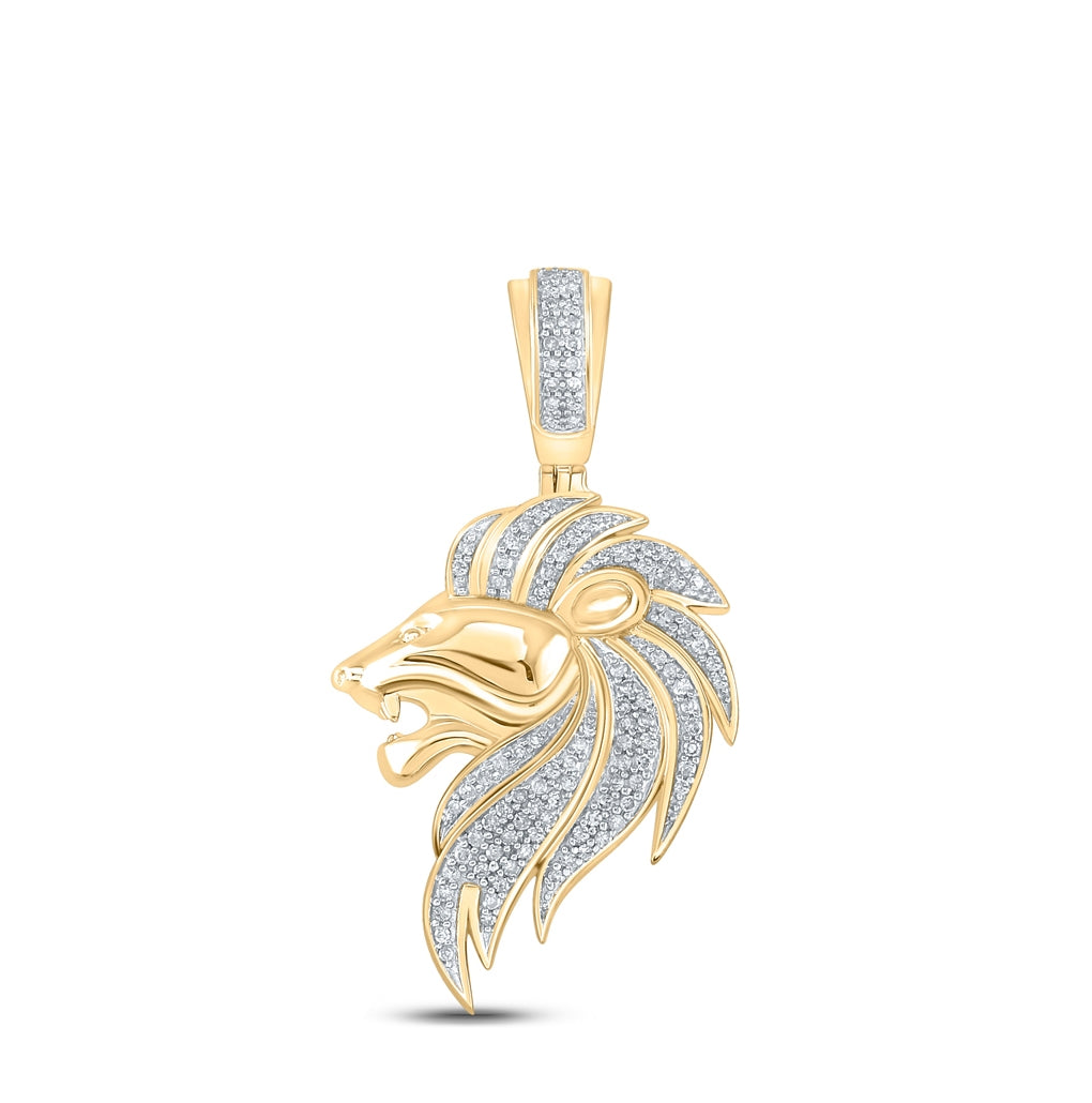 10K Yellow Gold Mens Round Diamond Lion Head Charm Pendant 1/3 Cttw