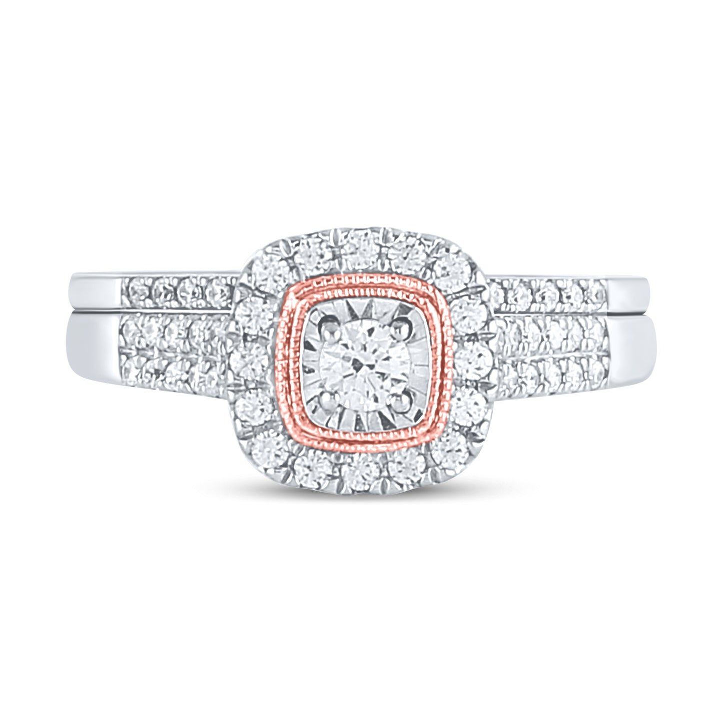 10K Two-tone Gold Round Diamond Bridal Wedding Ring Band Set 1/2ctw, Women's Size: 5-10