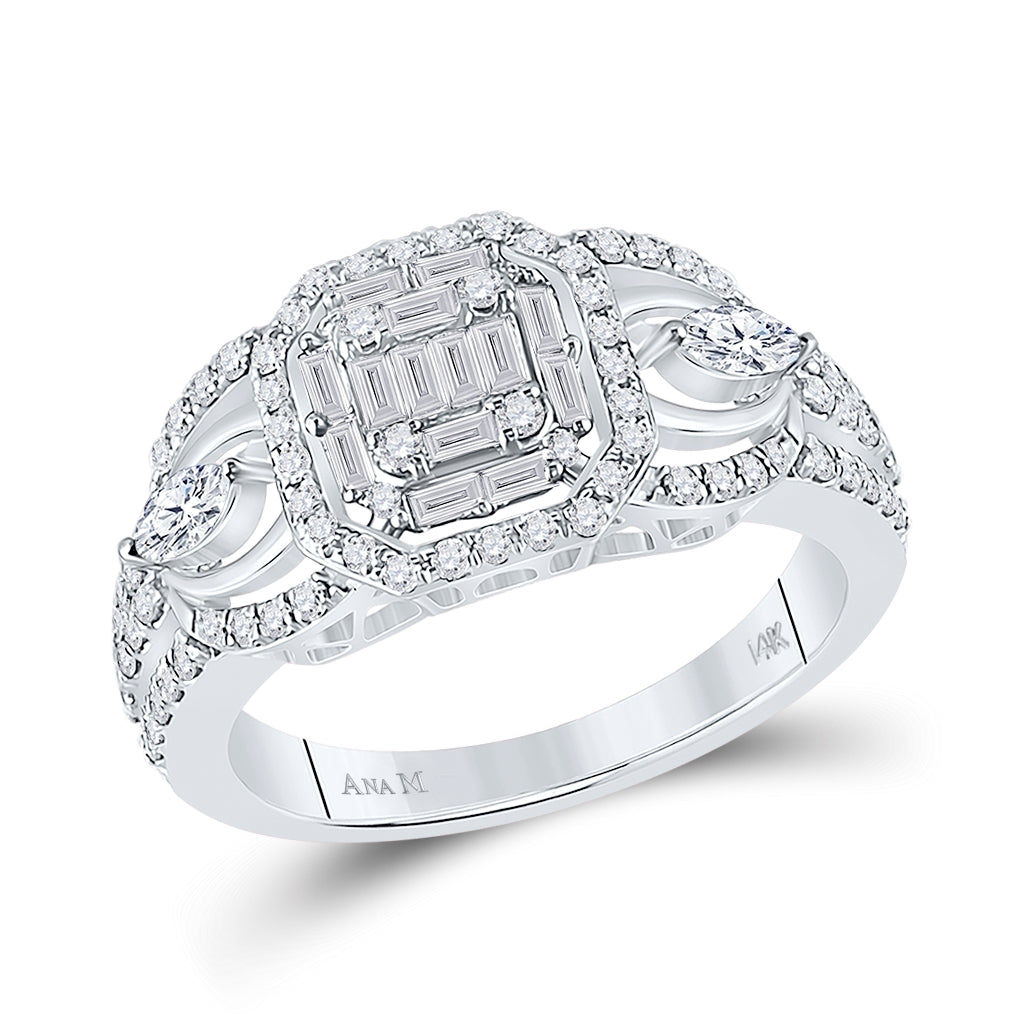 14K White Gold Baguette Diamond Square Bridal Wedding Engagement Ring 3/4 Cttw, Womens Size: 5-10