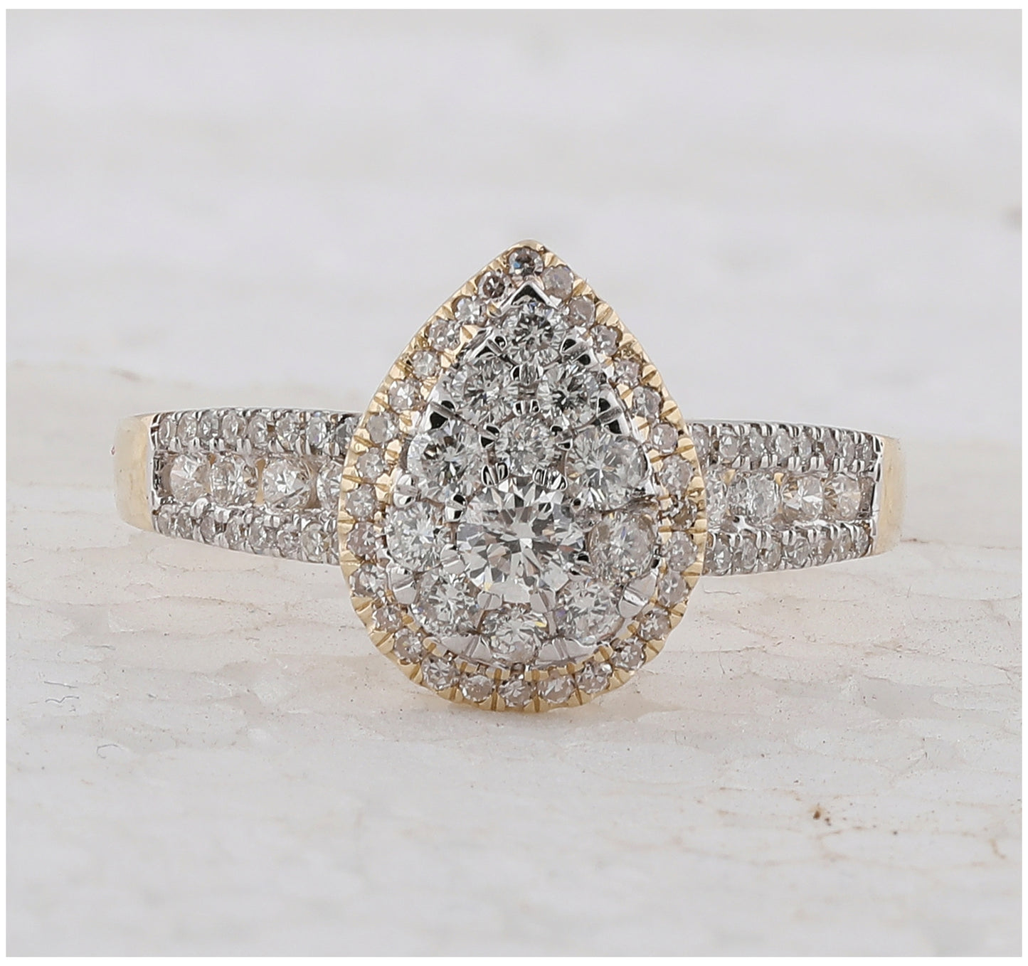 14K Yellow Gold Round Diamond Pear Cluster Bridal Wedding Engagement Ring 3/4 Cttw, Womens Size: 5-10