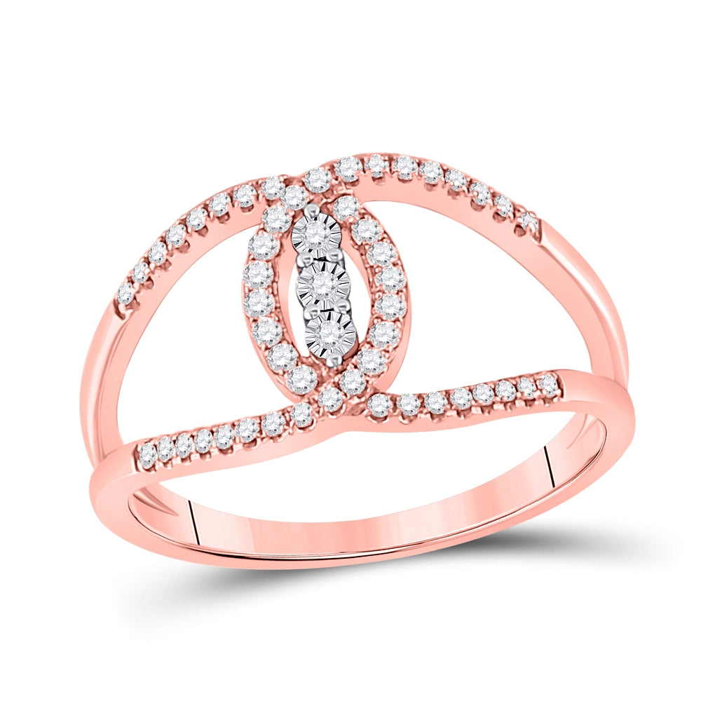 14K Rose Gold Womens Round Diamond Fashion 3-stone Ring 1/5 Cttw, Womens Size: 5-10