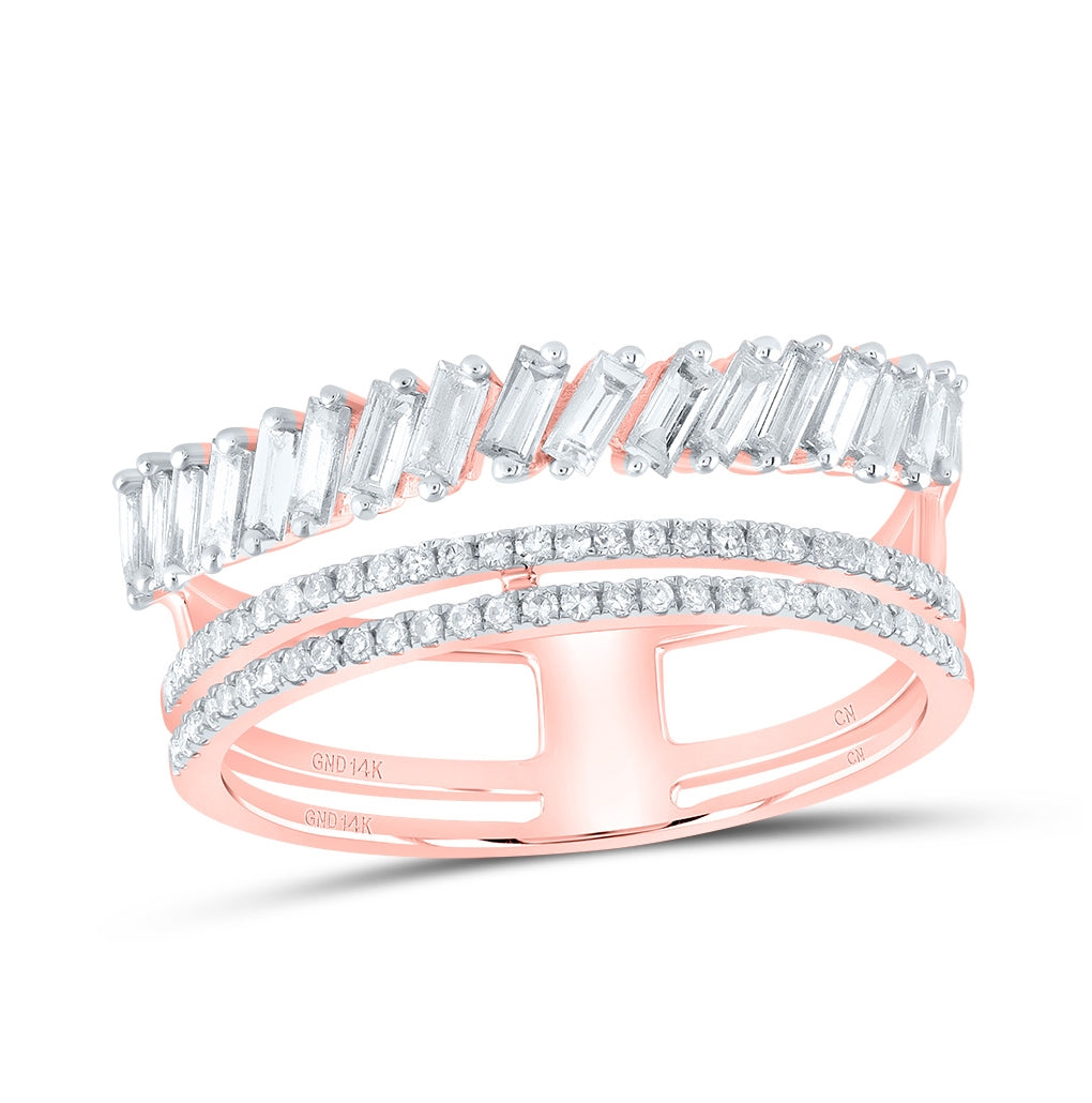 14K Yellow Or White Or Rose Gold Womens Baguette Round Diamond Modern Negative Space Ring , Womens Size: 5-10