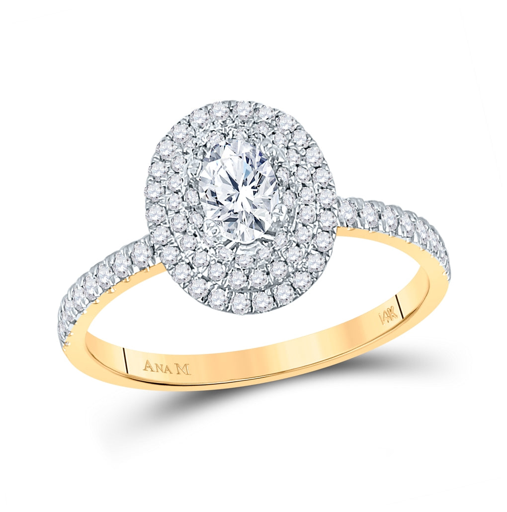 14kt Yellow Gold Womens Oval Diamond Halo Bridal Wedding Engagement Ring 3/4 Cttw (certified)