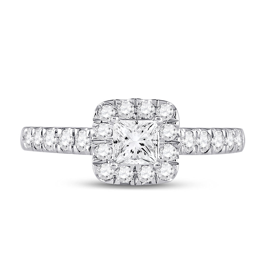 14K White Gold Princess Diamond Halo Bridal Wedding Engagement Ring 1 Cttw, Womens Size: 5-10