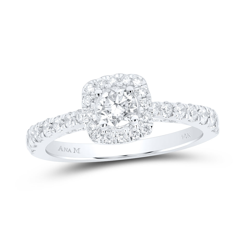 14K White Gold Round Diamond Halo Bridal Wedding Engagement Ring 1ctw, Women's Size: 5-10