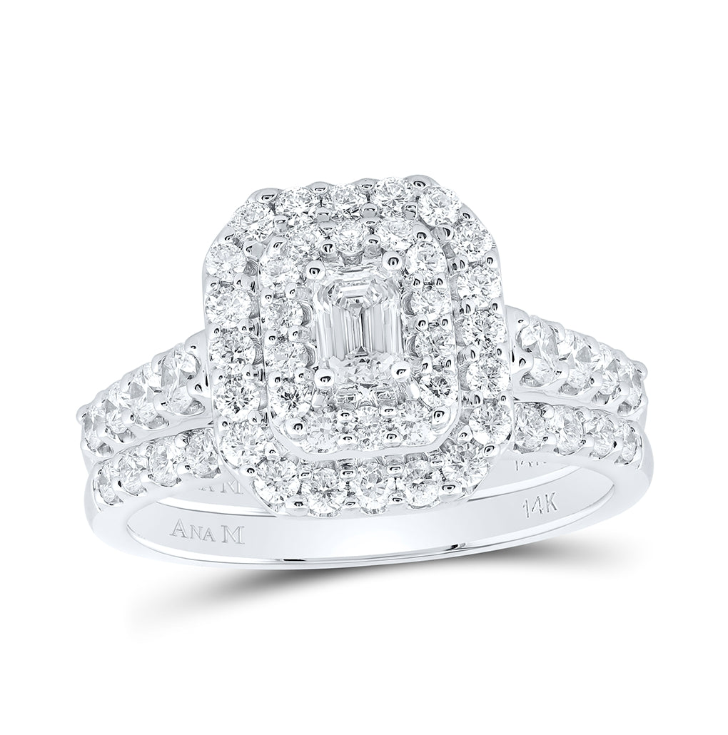 14K White Gold Emerald Diamond Bridal Wedding Ring Band Set 1-1/2ctw , Womens Size: 5-10