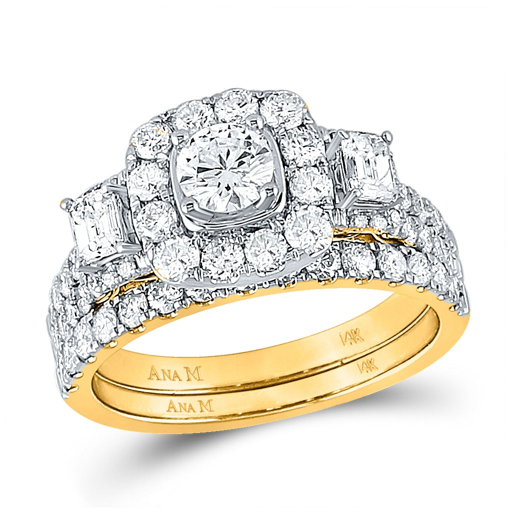 14K Yellow Gold Round Diamond Bridal Wedding Ring Band Set 2ctw, Womens Size: 5-10