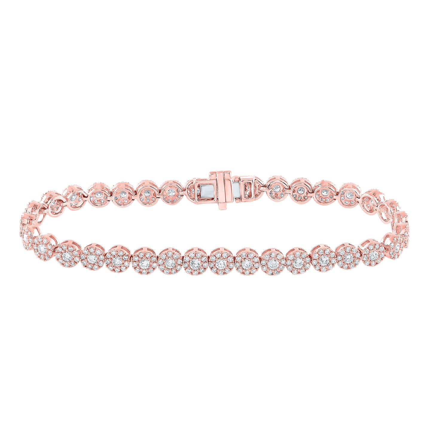 14kt Rose Gold Womens Round Diamond Statement Halo Tennis Bracelet 3.00 Cttw