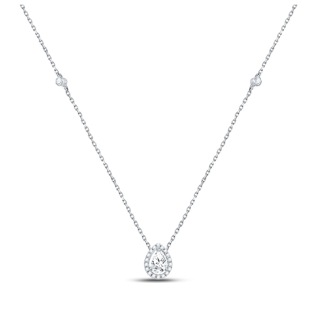 14K White Gold Womens Pear Diamond Fashion Teardrop Necklace 1/2 Cttw, Length: 17.99 In