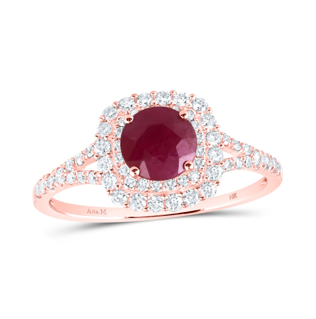 14kt Rose Gold 3/8ctw Diamond Cn 6.00mm Ruby Bridal Natural Gem Ring