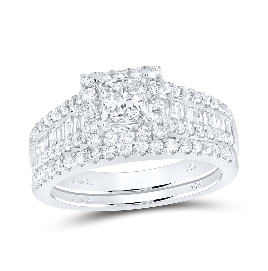 14K White Gold Princess Diamond Bridal Wedding Ring Band Set 1-3/4 Cttw, Womens Size: 5-10