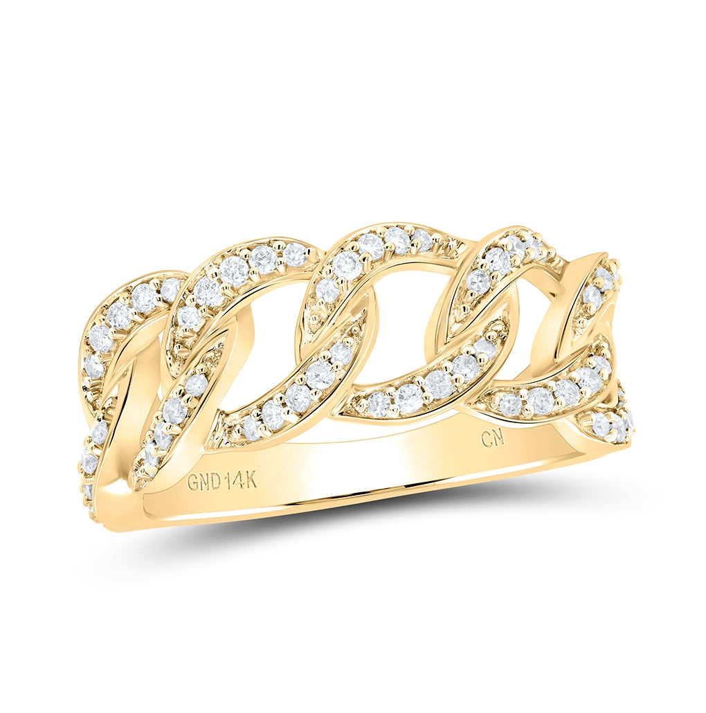 14K Yellow Gold Womens Round Diamond Curb Cuban Link Band Ring 1/3 Cttw, Womens Size: 5-10