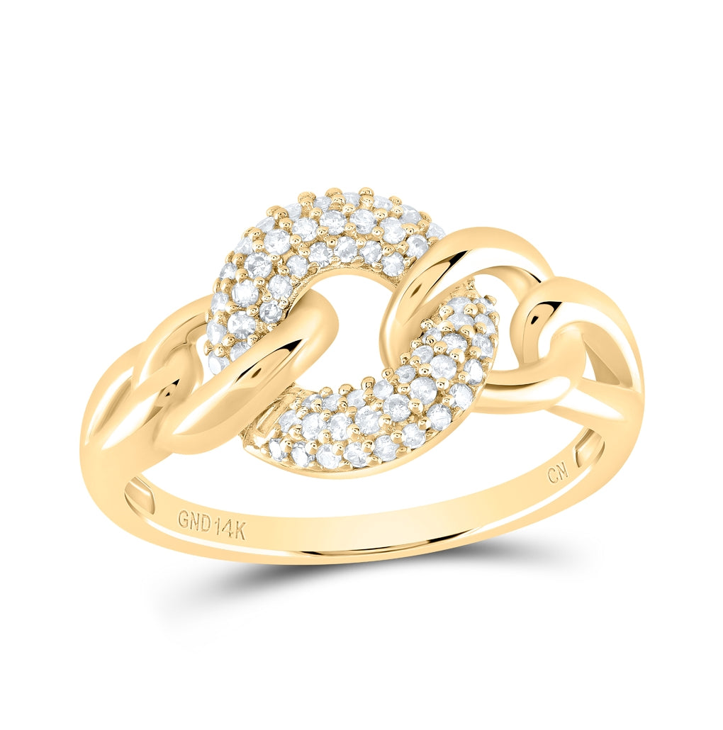14K Yellow Gold Womens Round Diamond Curb Link Ring 1/5 Cttw, Womens Size: 5-10