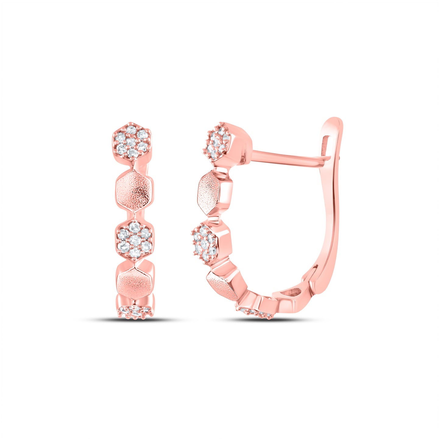 14K Rose Gold Womens Round Diamond Hoop Earrings 1/8 Cttw