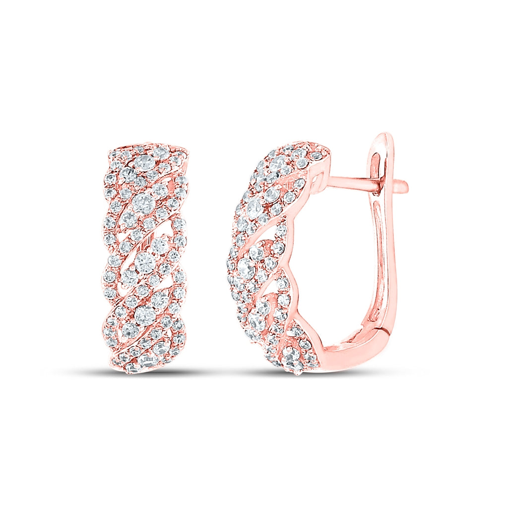 14K Yellow Or White Or Rose Gold Womens Round Diamond Cascading Hoop Earrings