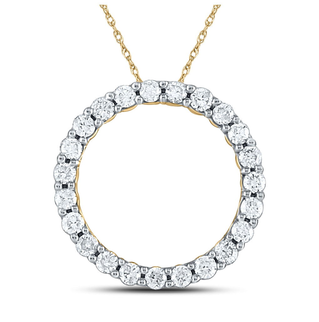 14K Yellow Gold Womens Round Diamond Circle Pendant 1/4 Cttw