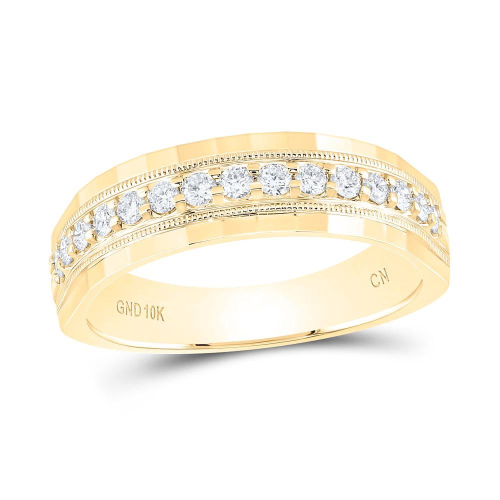 10K White Or Yellow Gold Mens Round Diamond Wedding Single Row Band Ring , Mens Size: 7-13